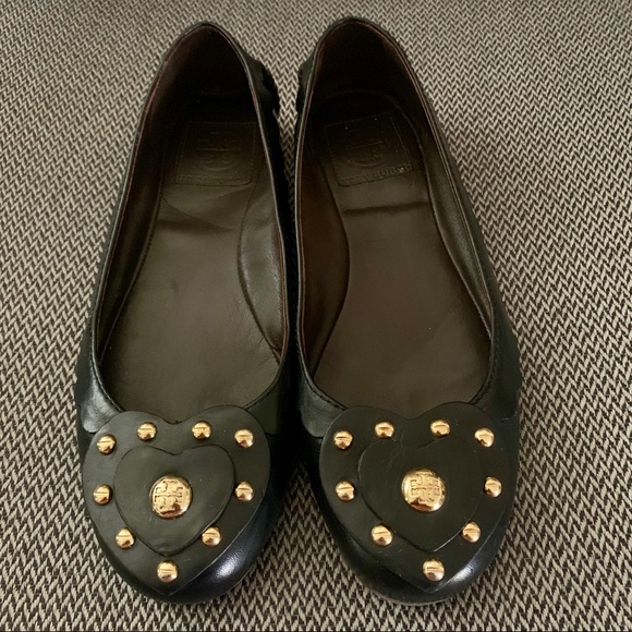 Tory Burch Shoes - TORY BURCH Black Leather Heart Ballet Flats - 8